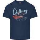 Chilling in Valhalla Funny Viking Fishing Fisherman Mens Cotton T-Shirt Tee Top Navy Blue