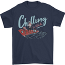Chilling in Valhalla Funny Viking Fishing Fisherman Mens T-Shirt 100% Cotton Navy Blue