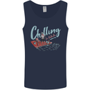 Chilling in Valhalla Funny Viking Fishing Fisherman Mens Vest Tank Top Navy Blue