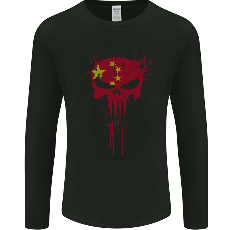 China Gym Skull Chinese Bodybuilding Mens Long Sleeve T-Shirt Black