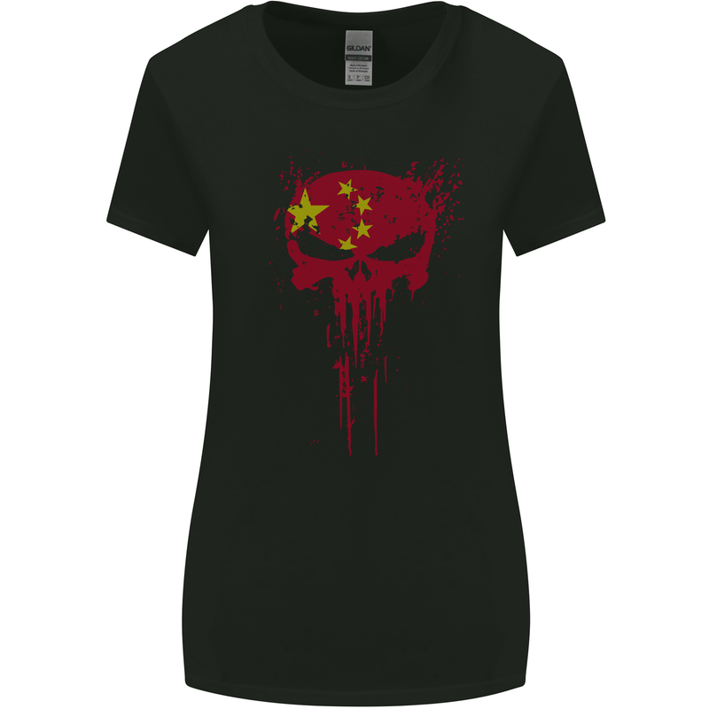 China Gym Skull Chinese Bodybuilding Womens Wider Cut T-Shirt Black