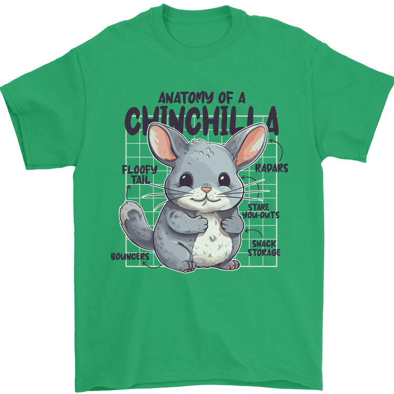 Chinchilla Anatomy Mens T-Shirt 100% Cotton Irish Green