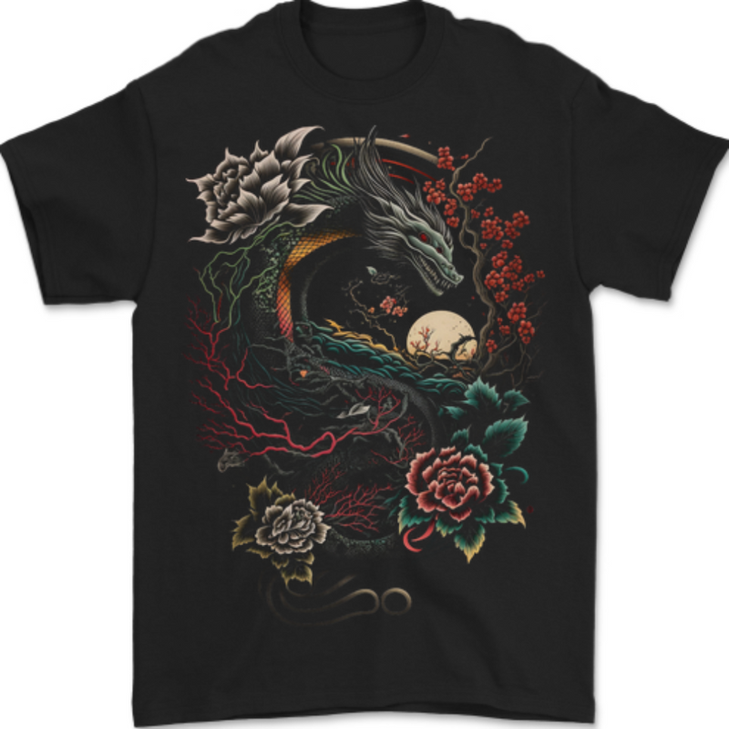 Chinese Dragon Fantasy 2 Mens T-Shirt 100% Cotton BLACK
