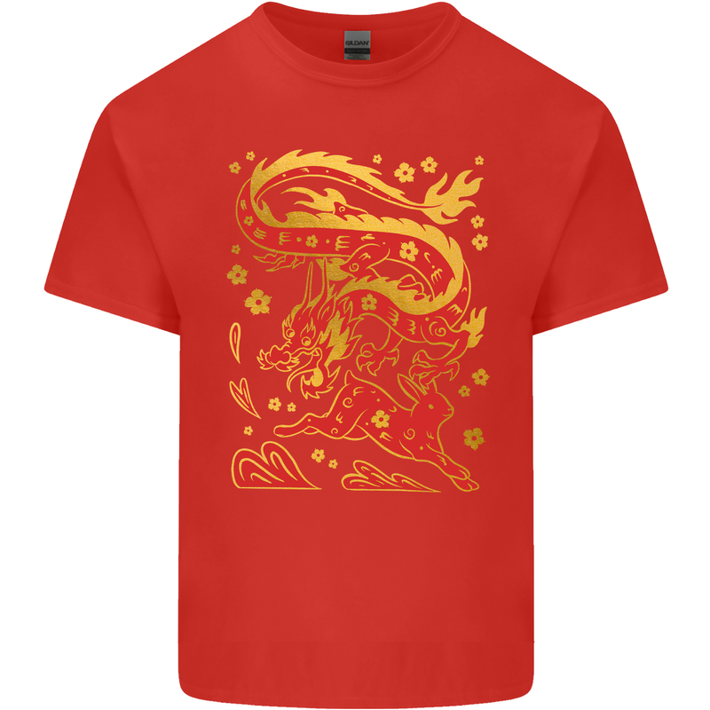 Chinese New Year Dragon vs Rabbit Kids T-Shirt Childrens Red