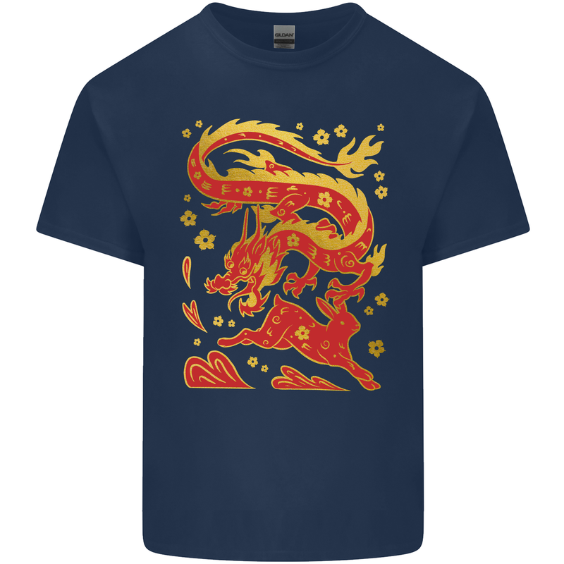 Chinese New Year Dragon vs Rabbit Mens Cotton T-Shirt Tee Top Navy Blue