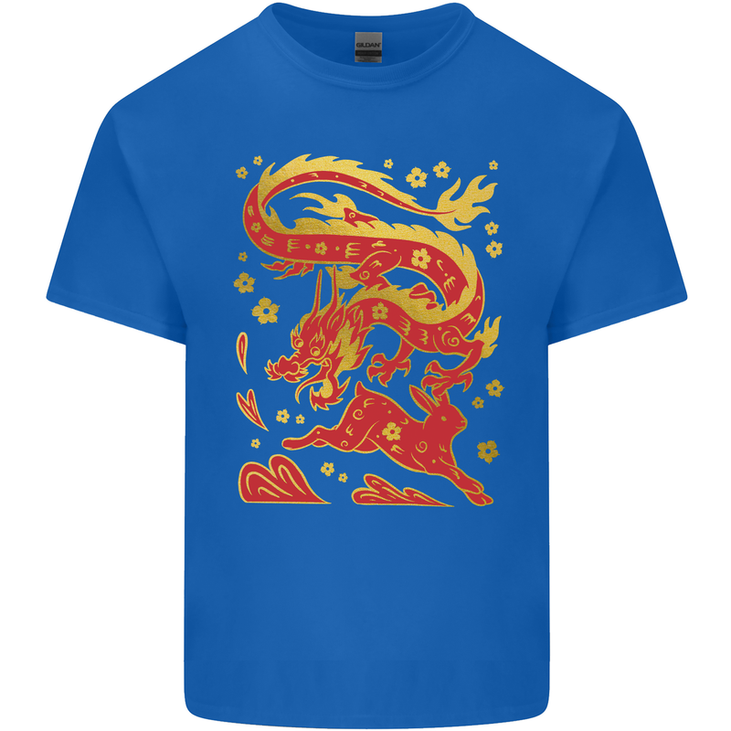 Chinese New Year Dragon vs Rabbit Mens Cotton T-Shirt Tee Top Royal Blue