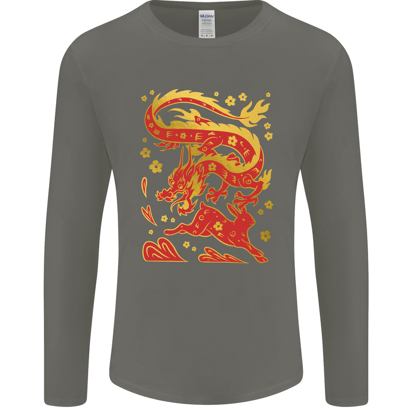 Chinese New Year Dragon vs Rabbit Mens Long Sleeve T-Shirt Charcoal