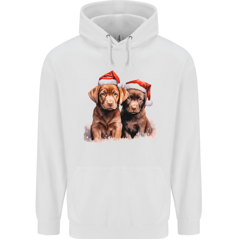 Chocolate Labrador Christmas Puppies Xmas Mens 80% Cotton Hoodie White