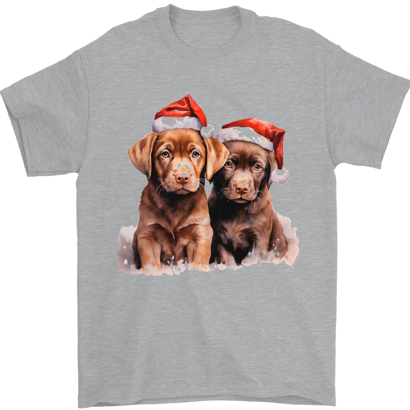 Chocolate Labrador Christmas Puppies Xmas Mens T-Shirt 100% Cotton Sports Grey