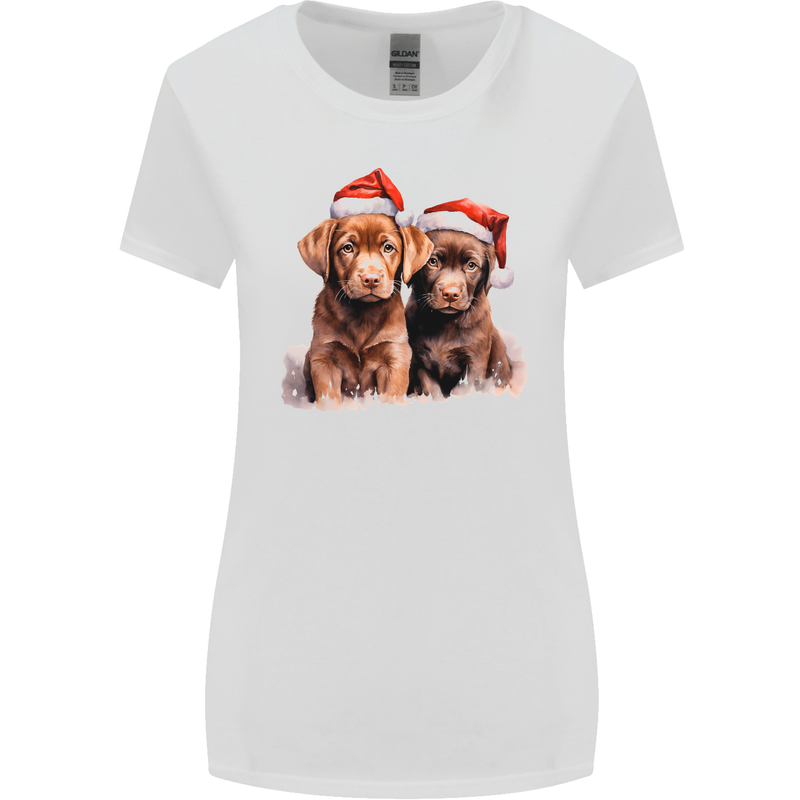 Chocolate Labrador Christmas Puppies Xmas Womens Wider Cut T-Shirt White