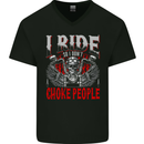 Choke People Funny Biker Motorcycle Skull Mens V-Neck Cotton T-Shirt Black
