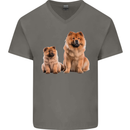 Chow Chows Dog Puppy Mens V-Neck Cotton T-Shirt Charcoal