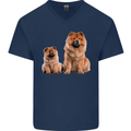Chow Chows Dog Puppy Mens V-Neck Cotton T-Shirt Navy Blue