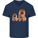 Chow Chows Dog Puppy Mens V-Neck Cotton T-Shirt Navy Blue
