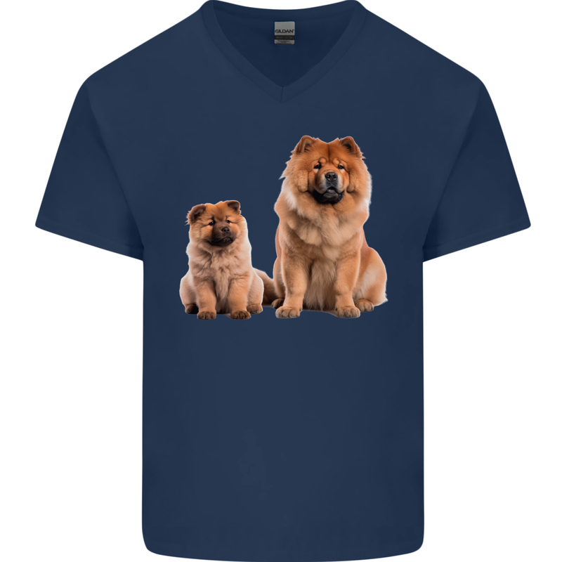Chow Chows Dog Puppy Mens V-Neck Cotton T-Shirt Navy Blue