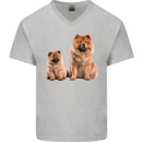 Chow Chows Dog Puppy Mens V-Neck Cotton T-Shirt Sports Grey