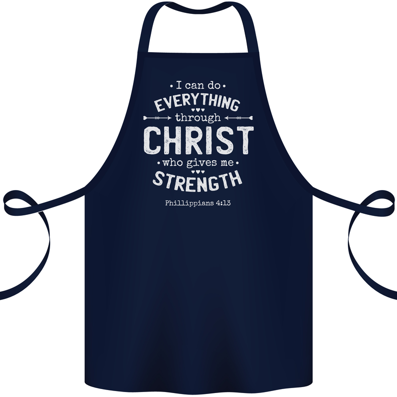 Christ Gives Me Strength Christian God Jesus Cotton Apron 100% Organic Navy Blue