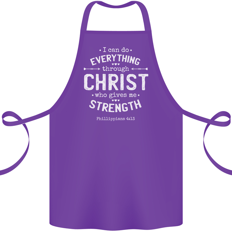 Christ Gives Me Strength Christian God Jesus Cotton Apron 100% Organic Purple