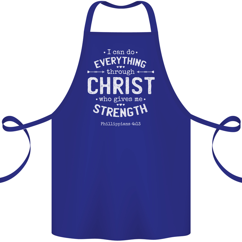 Christ Gives Me Strength Christian God Jesus Cotton Apron 100% Organic Royal Blue