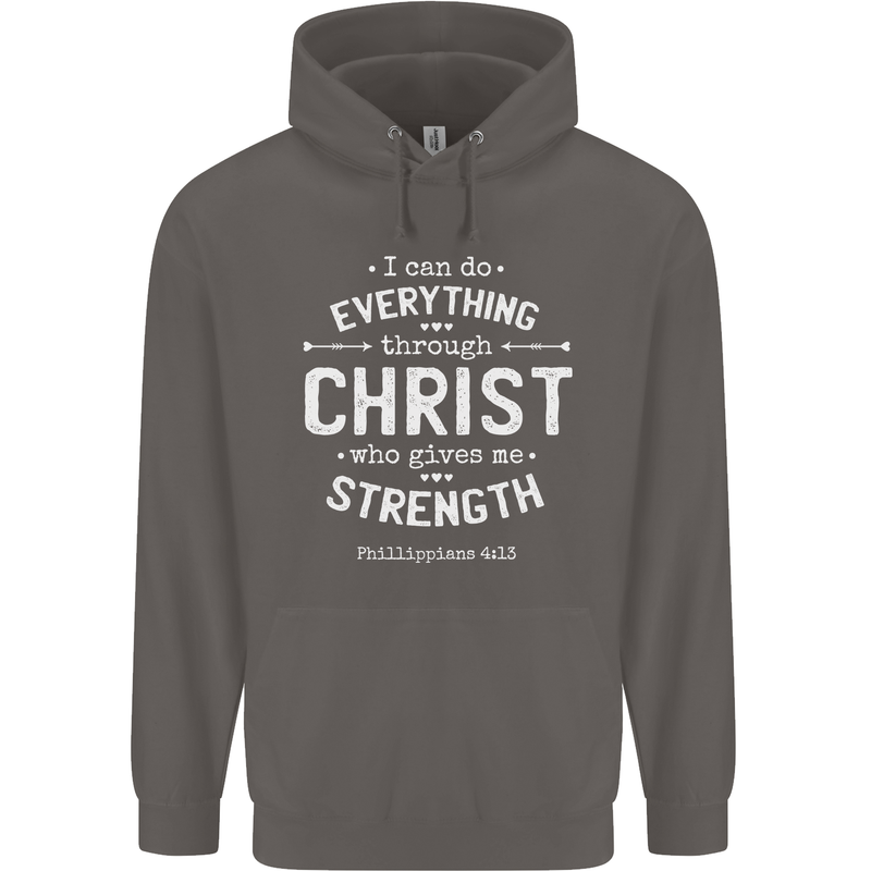 Christ Gives Me Strength Christian God Jesus Mens 80% Cotton Hoodie Charcoal