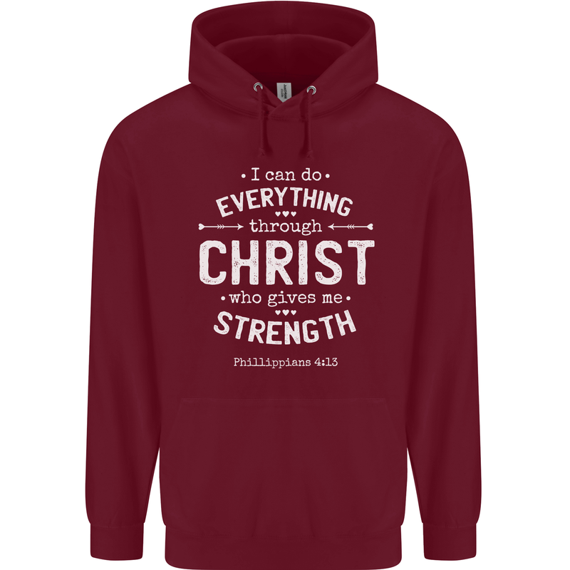 Christ Gives Me Strength Christian God Jesus Mens 80% Cotton Hoodie Maroon