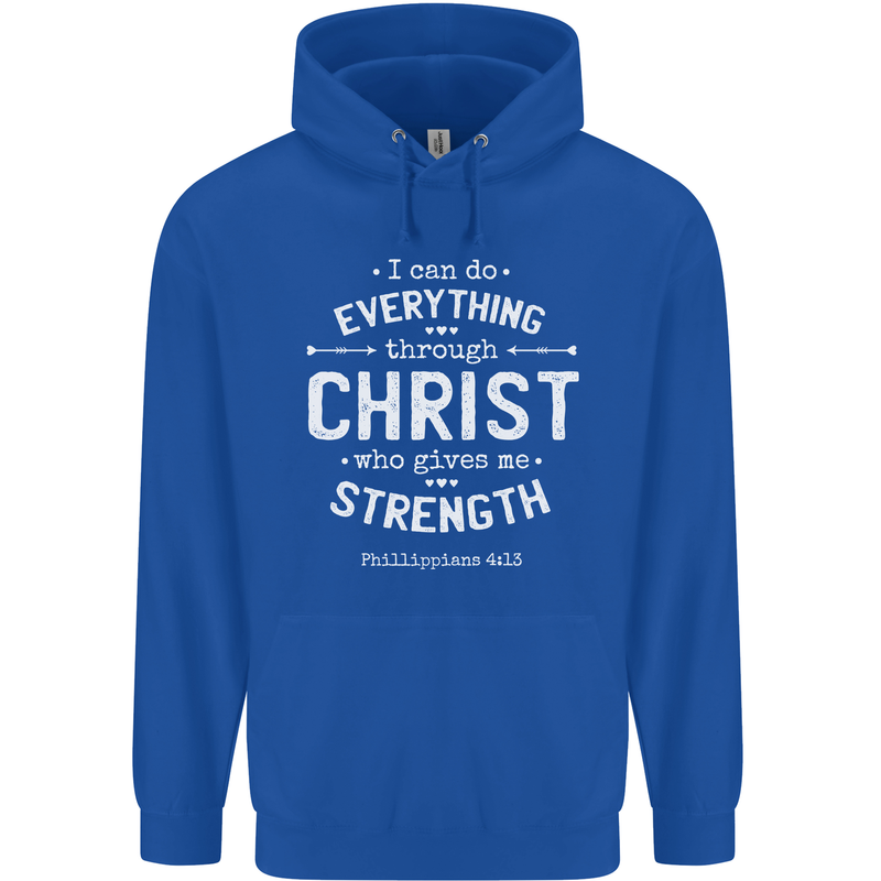 Christ Gives Me Strength Christian God Jesus Mens 80% Cotton Hoodie Royal Blue