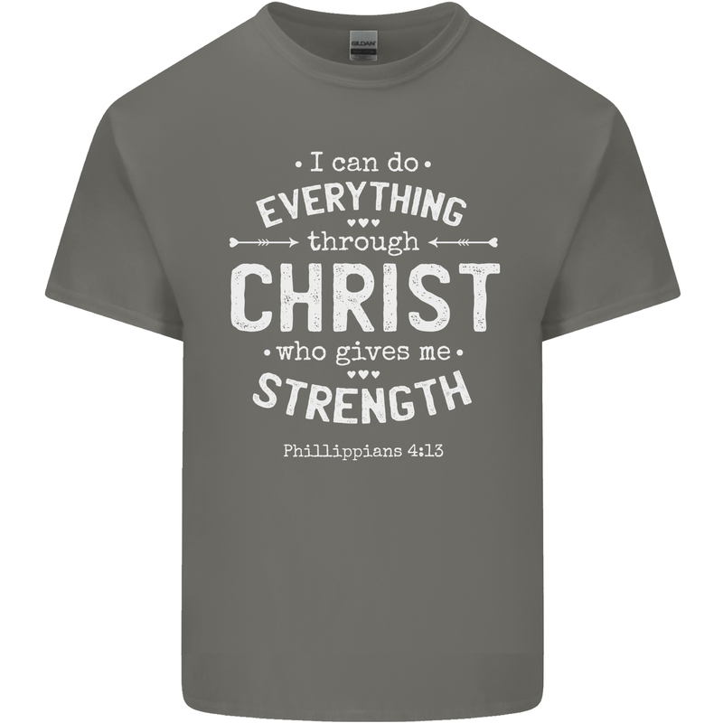 Christ Gives Me Strength Christian God Jesus Mens Cotton T-Shirt Tee Top Charcoal