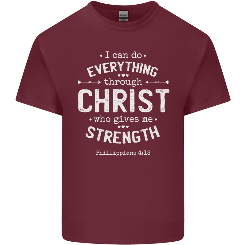 Christ Gives Me Strength Christian God Jesus Mens Cotton T-Shirt Tee Top Maroon