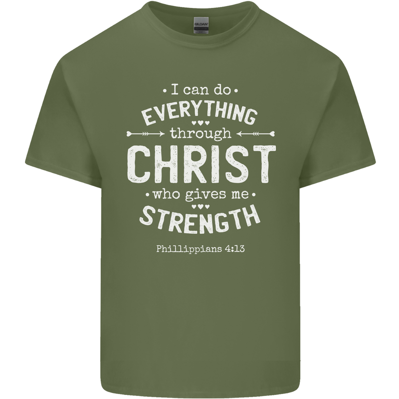 Christ Gives Me Strength Christian God Jesus Mens Cotton T-Shirt Tee Top Military Green