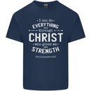 Christ Gives Me Strength Christian God Jesus Mens Cotton T-Shirt Tee Top Navy Blue