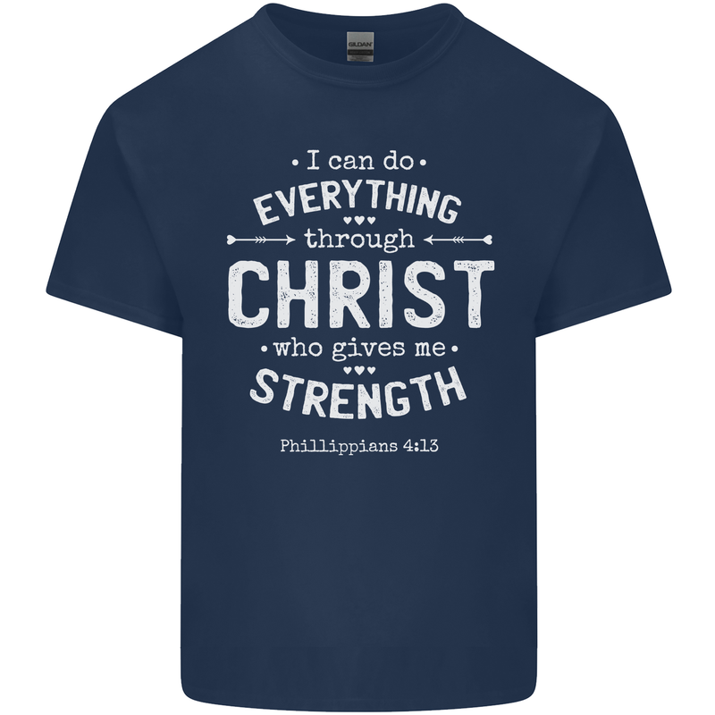 Christ Gives Me Strength Christian God Jesus Mens Cotton T-Shirt Tee Top Navy Blue