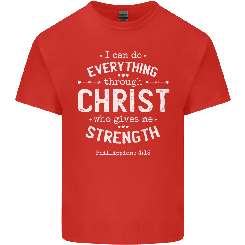 Christ Gives Me Strength Christian God Jesus Mens Cotton T-Shirt Tee Top Red