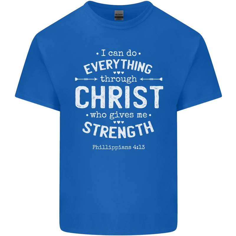 Christ Gives Me Strength Christian God Jesus Mens Cotton T-Shirt Tee Top Royal Blue