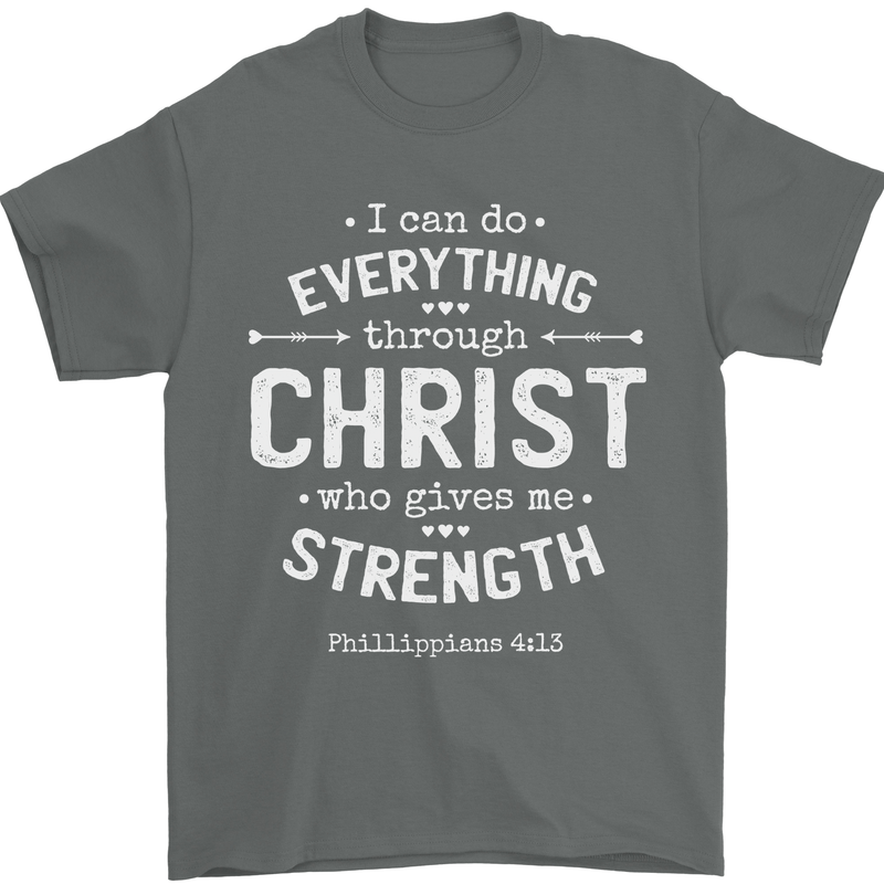 Christ Gives Me Strength Christian God Jesus Mens T-Shirt 100% Cotton Charcoal