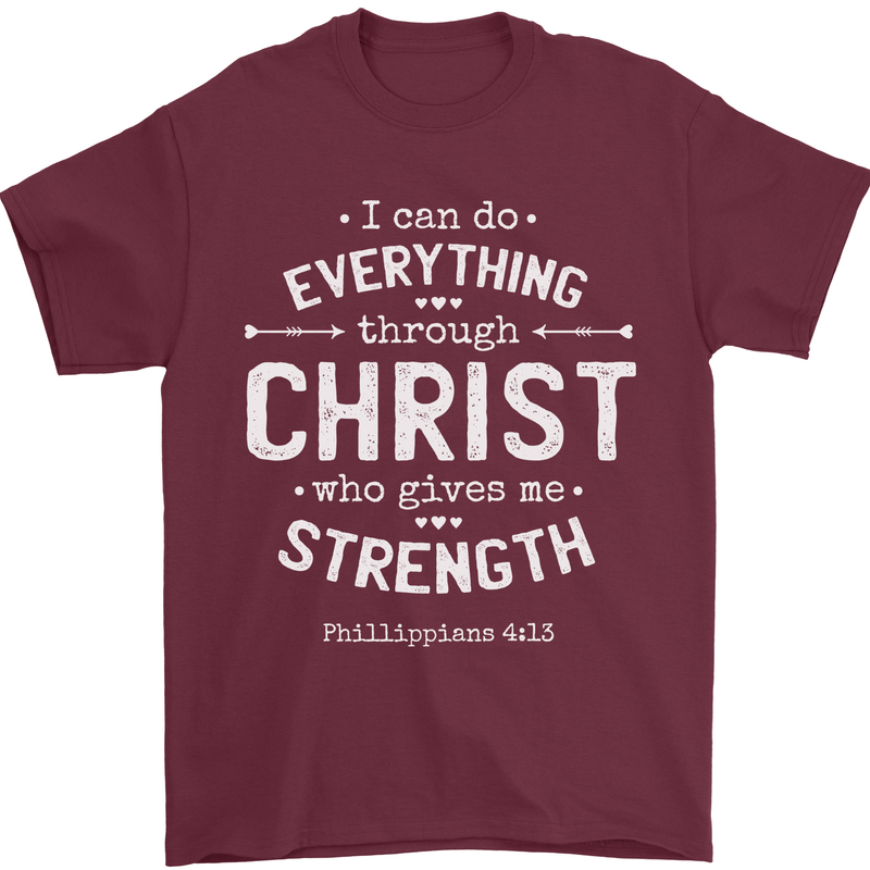 Christ Gives Me Strength Christian God Jesus Mens T-Shirt 100% Cotton Maroon