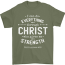 Christ Gives Me Strength Christian God Jesus Mens T-Shirt 100% Cotton Military Green