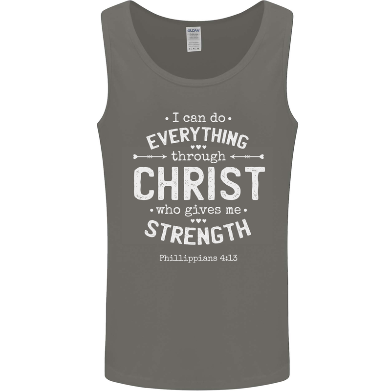 Christ Gives Me Strength Christian God Jesus Mens Vest Tank Top Charcoal