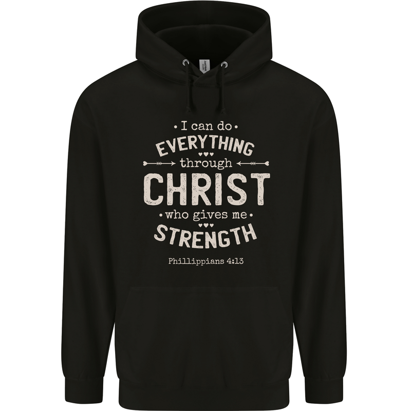 Christ Gives Me Strength Christian Jesus God Childrens Kids Hoodie Black