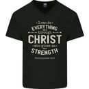 Christ Gives Me Strength Christian Jesus God Mens V-Neck Cotton T-Shirt Black