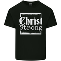 Christ Strong Christianity Christian God Jesus Mens Cotton T-Shirt Tee Top Black