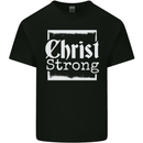 Christ Strong Christianity Christian God Jesus Mens Cotton T-Shirt Tee Top Black