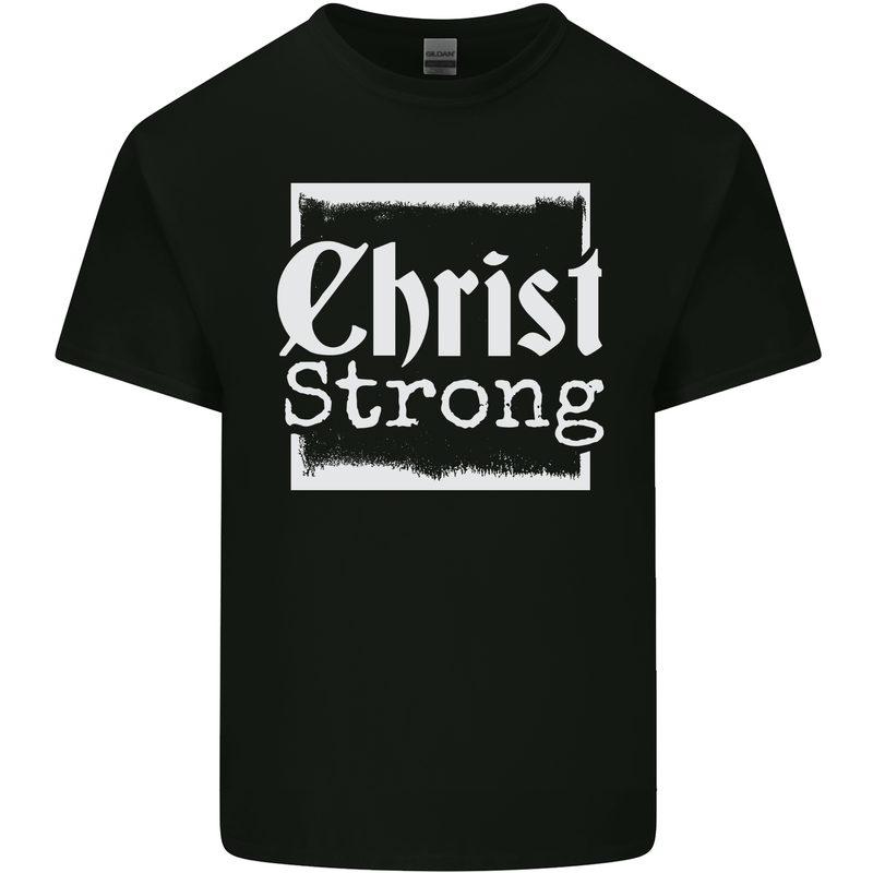 Christ Strong Christianity Christian God Jesus Mens Cotton T-Shirt Tee Top Black