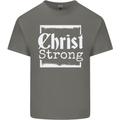 Christ Strong Christianity Christian God Jesus Mens Cotton T-Shirt Tee Top Charcoal