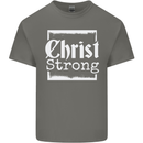 Christ Strong Christianity Christian God Jesus Mens Cotton T-Shirt Tee Top Charcoal