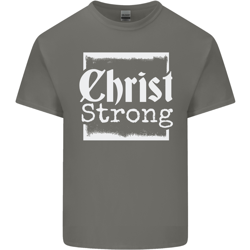 Christ Strong Christianity Christian God Jesus Mens Cotton T-Shirt Tee Top Charcoal