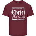 Christ Strong Christianity Christian God Jesus Mens Cotton T-Shirt Tee Top Maroon