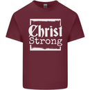 Christ Strong Christianity Christian God Jesus Mens Cotton T-Shirt Tee Top Maroon