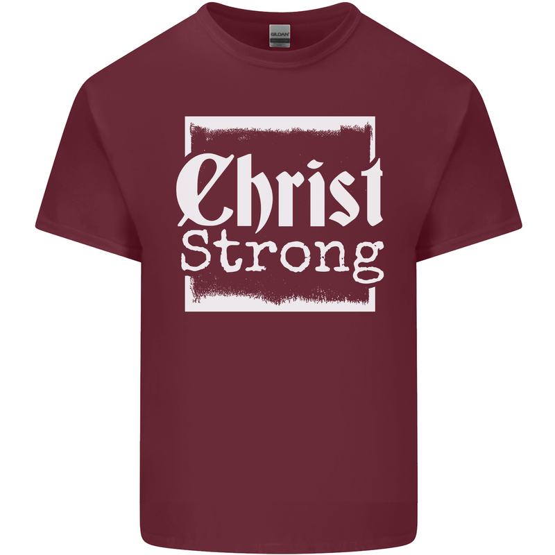Christ Strong Christianity Christian God Jesus Mens Cotton T-Shirt Tee Top Maroon
