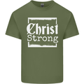 Christ Strong Christianity Christian God Jesus Mens Cotton T-Shirt Tee Top Military Green
