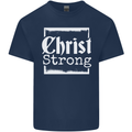 Christ Strong Christianity Christian God Jesus Mens Cotton T-Shirt Tee Top Navy Blue